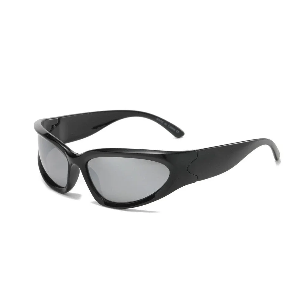 Bold Curved Shield Men Dark Athletic Eyewear Featuring Glossy Thick Oval Rim New